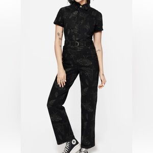 NWT Disturbia Callopistria Moth Print Denim Jumpsuit size 10